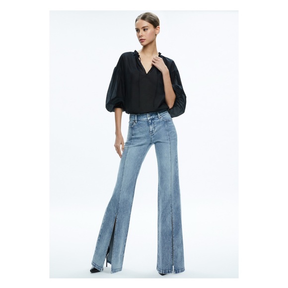 New! ALICE + OLIVIA Julius Voluminous Oversized Silk Blend Peasant Blouse - Picture 4 of 14